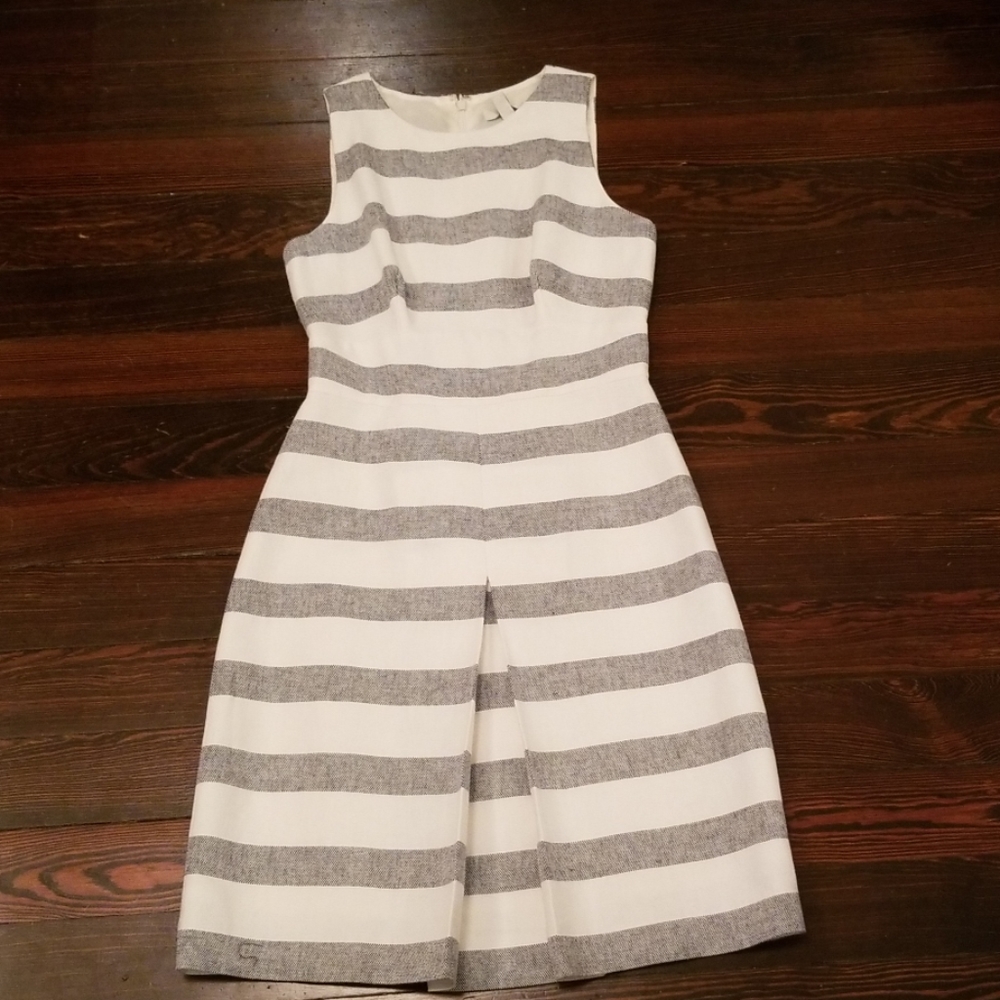 NWOT JCrew Navy/Gray Striped Dress w/ Front Pleat